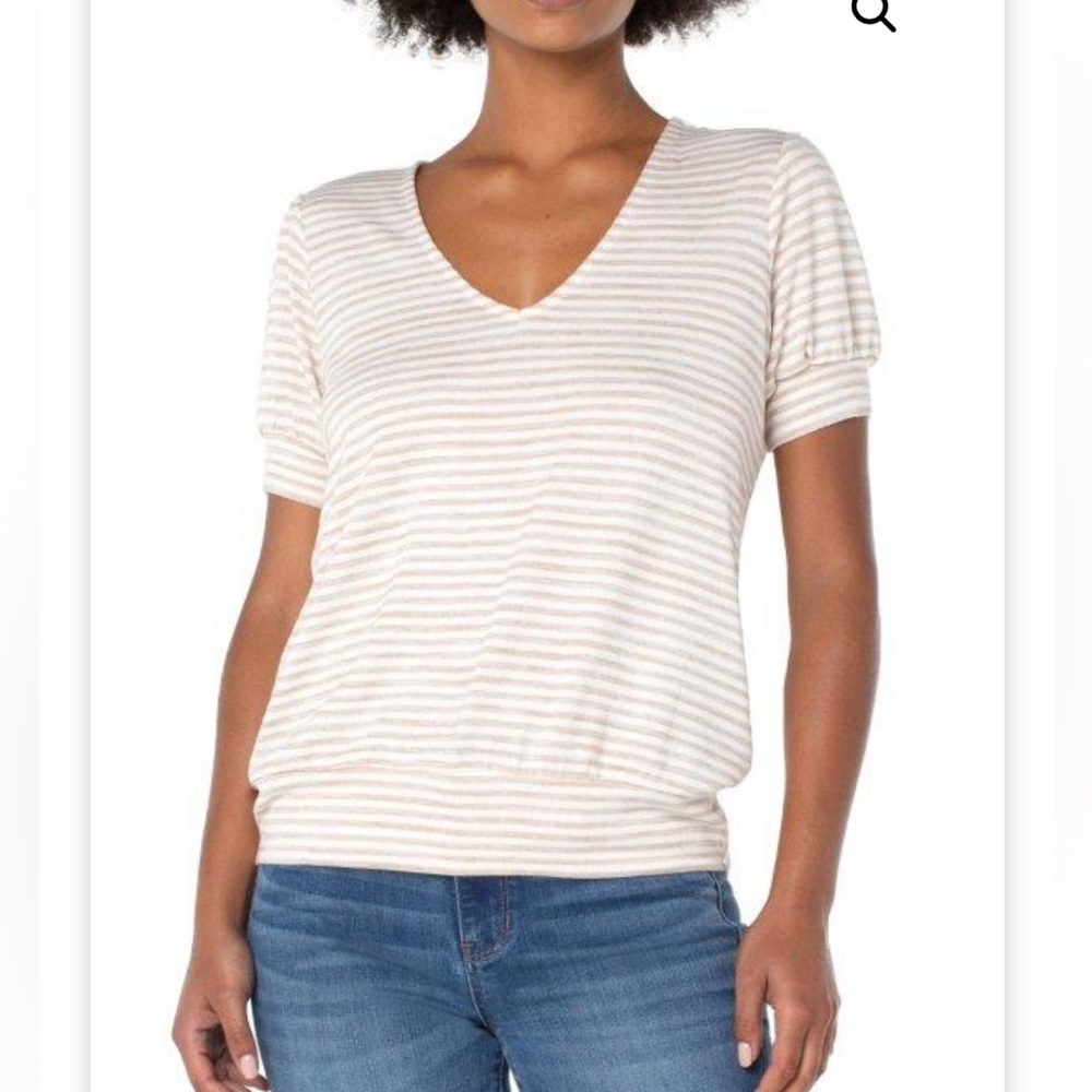 Liverpool Los Angeles beige twist back short sleeve blouse